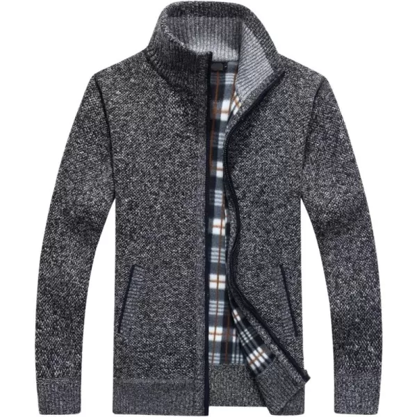 chouyatou Mens Classic Band Collar Full Zip ColorBlock Stripe Cable Knitted Cardigan Sweater CoatBdark Grey