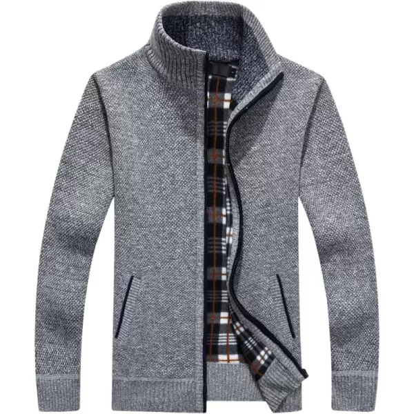 chouyatou Mens Classic Band Collar Full Zip ColorBlock Stripe Cable Knitted Cardigan Sweater CoatBlight Grey