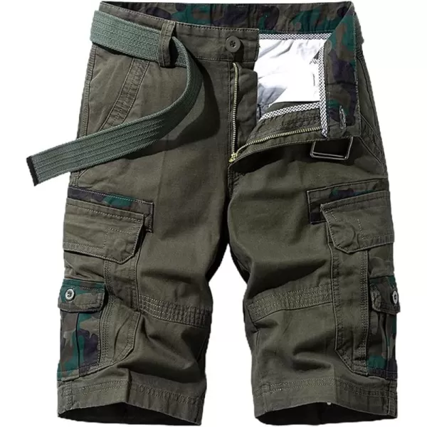 chouyatou Mens Summer Military Flat Front Camo Print Spliced Twill Cargo ShortsArmy Green