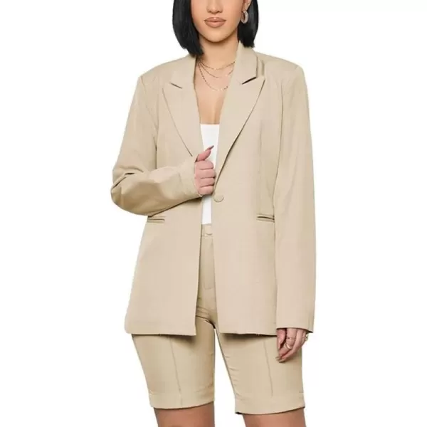 chouyatou Womens 2 Piece Outfits Candy Color One Button Blazer Jacket Shorts Office Work SetApricot