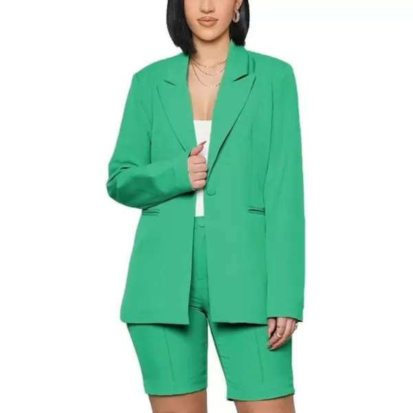 chouyatou Womens 2 Piece Outfits Candy Color One Button Blazer Jacket Shorts Office Work SetGrass Green
