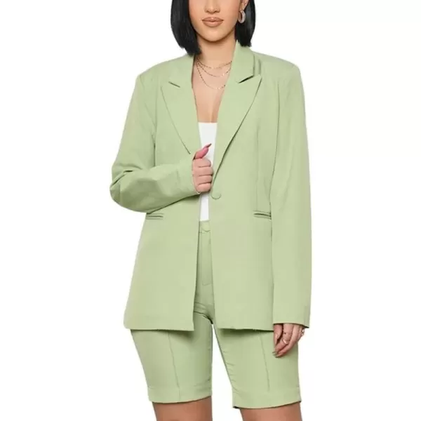 chouyatou Womens 2 Piece Outfits Candy Color One Button Blazer Jacket Shorts Office Work SetLight Green