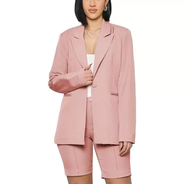 chouyatou Womens 2 Piece Outfits Candy Color One Button Blazer Jacket Shorts Office Work SetPink