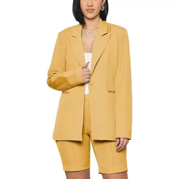 chouyatou Womens 2 Piece Outfits Candy Color One Button Blazer Jacket Shorts Office Work SetYellow