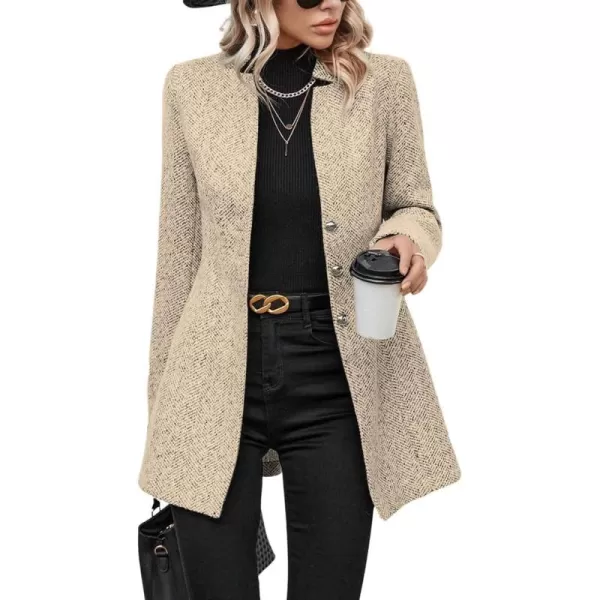 chouyatou Womens Business Casual Herringbone Wool Coat Button Up Notch Collar Dressy Blazer JacketKhaki