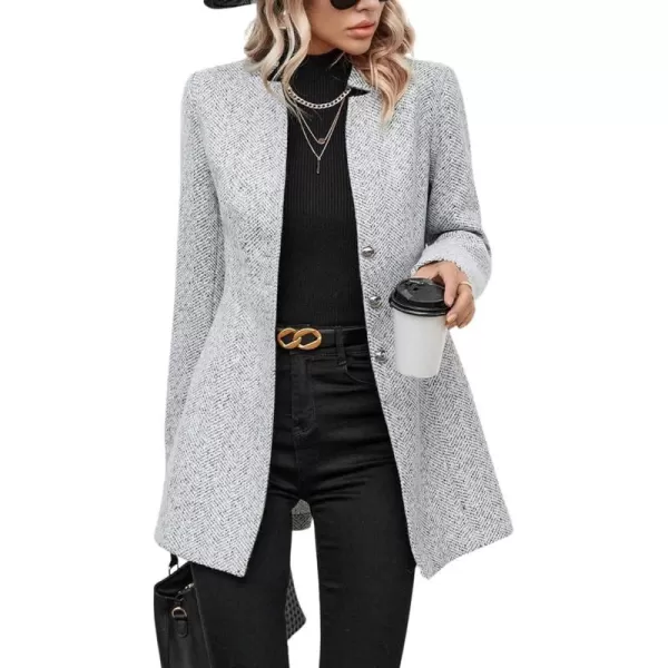 chouyatou Womens Business Casual Herringbone Wool Coat Button Up Notch Collar Dressy Blazer JacketLight Grey