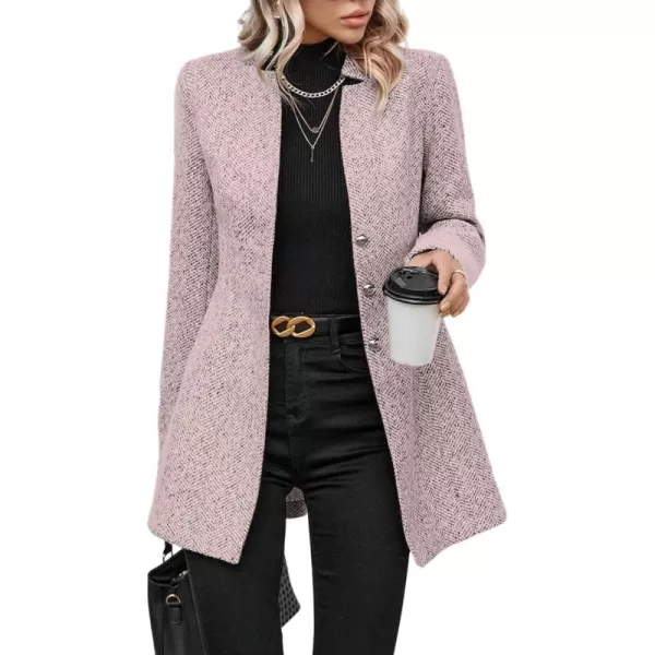 chouyatou Womens Business Casual Herringbone Wool Coat Button Up Notch Collar Dressy Blazer JacketPink