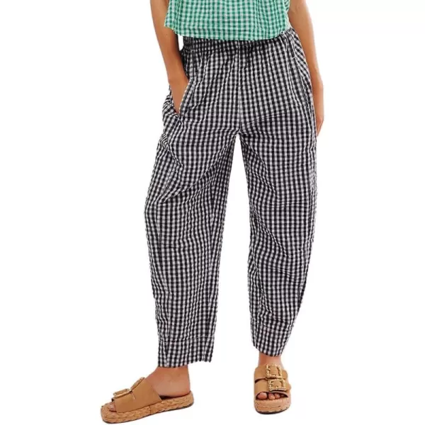 chouyatou Womens Casual Plaid Straight Leg Pant High Waisted Gingham Cropped Palazzo PantsBlack