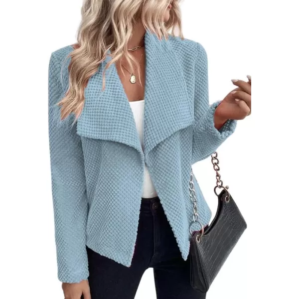 chouyatou Womens Fall Business Casual Open Front Lapel Collar Work Office Blazer Jacket CoatLight Blue