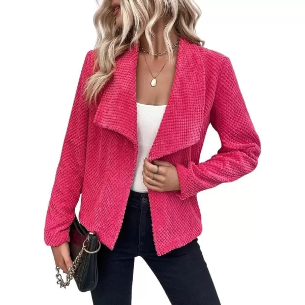 chouyatou Womens Fall Business Casual Open Front Lapel Collar Work Office Blazer Jacket CoatRose Red