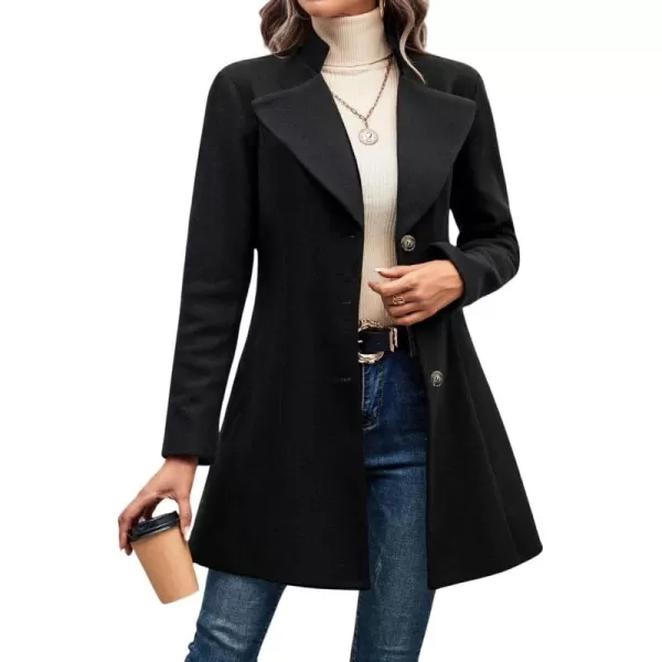 chouyatou Womens Fall Single Breasted Wool Coat Lapel Collar Office Work Dressy Blazer JacketBlack