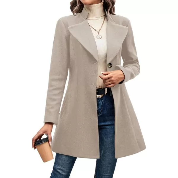 chouyatou Womens Fall Single Breasted Wool Coat Lapel Collar Office Work Dressy Blazer JacketGreyish Khaki