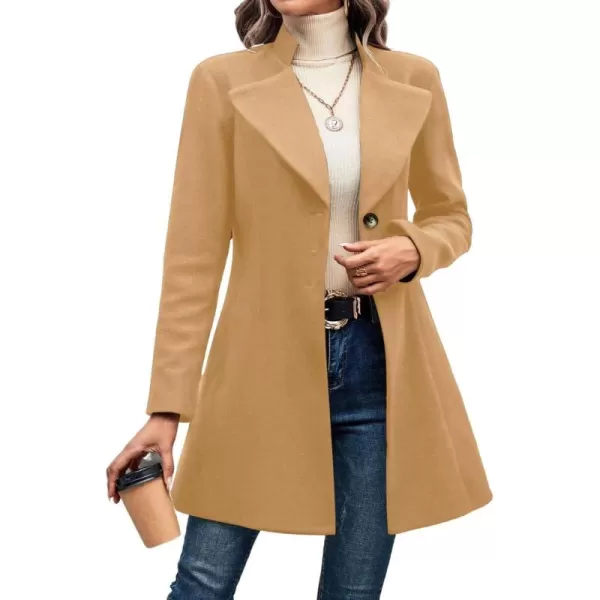 chouyatou Womens Fall Single Breasted Wool Coat Lapel Collar Office Work Dressy Blazer JacketKhaki