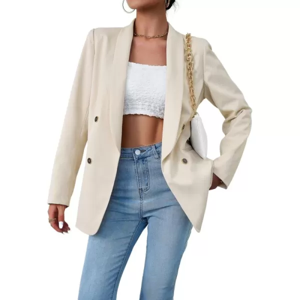 chouyatou Womens Shawl Collar Office Work Blazer Jacket Double Breasted Business Casual Blazer SuitBeige