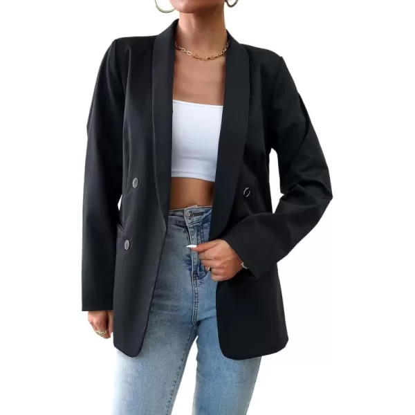 chouyatou Womens Shawl Collar Office Work Blazer Jacket Double Breasted Business Casual Blazer SuitBlack