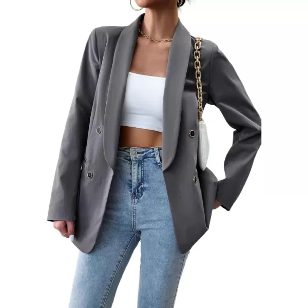 chouyatou Womens Shawl Collar Office Work Blazer Jacket Double Breasted Business Casual Blazer SuitGrey
