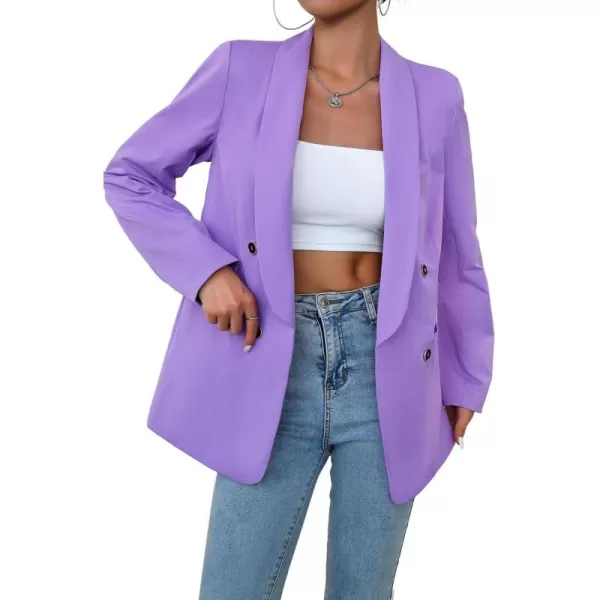 chouyatou Womens Shawl Collar Office Work Blazer Jacket Double Breasted Business Casual Blazer SuitPurple