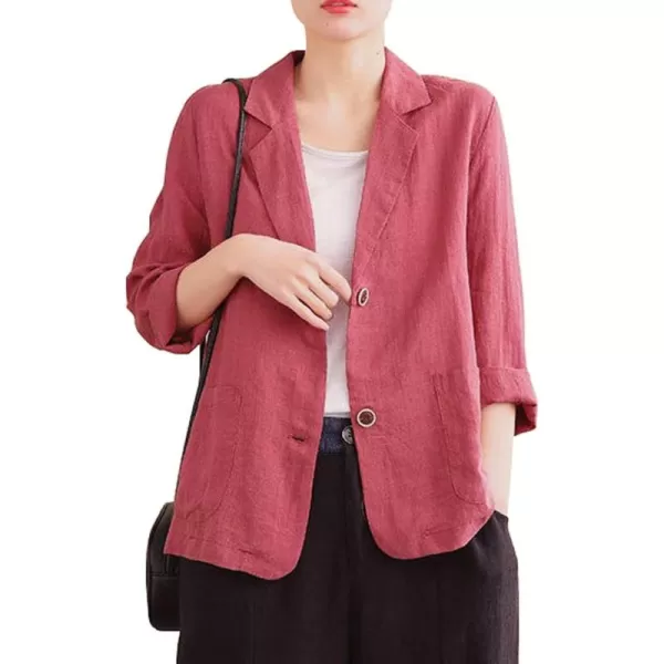 chouyatou Womens Summer Casual 2 Button Office Work Linen Blazer Jacket SuitRed