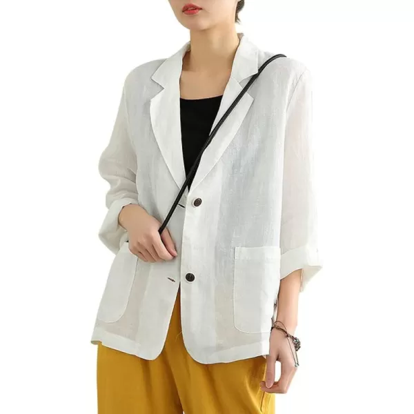 chouyatou Womens Summer Casual 2 Button Office Work Linen Blazer Jacket SuitWhite