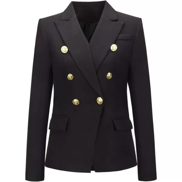 chouyatou Womens Vintage Double Breasted Slim Fit Dress Suit Blazer JacketBlack