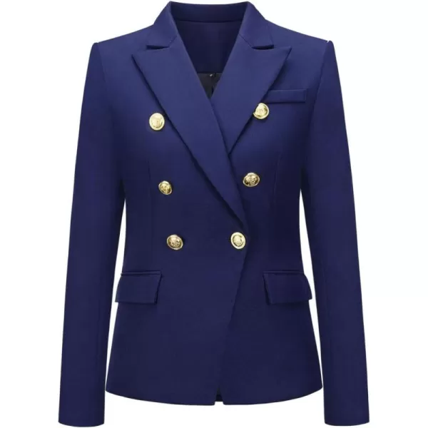 chouyatou Womens Vintage Double Breasted Slim Fit Dress Suit Blazer JacketBlue
