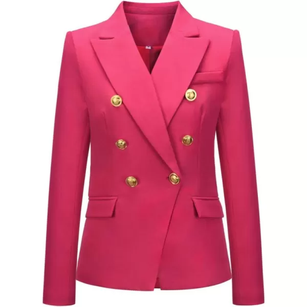 chouyatou Womens Vintage Double Breasted Slim Fit Dress Suit Blazer JacketHot Pink