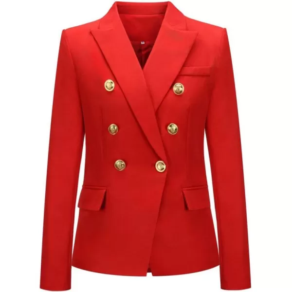 chouyatou Womens Vintage Double Breasted Slim Fit Dress Suit Blazer JacketRed