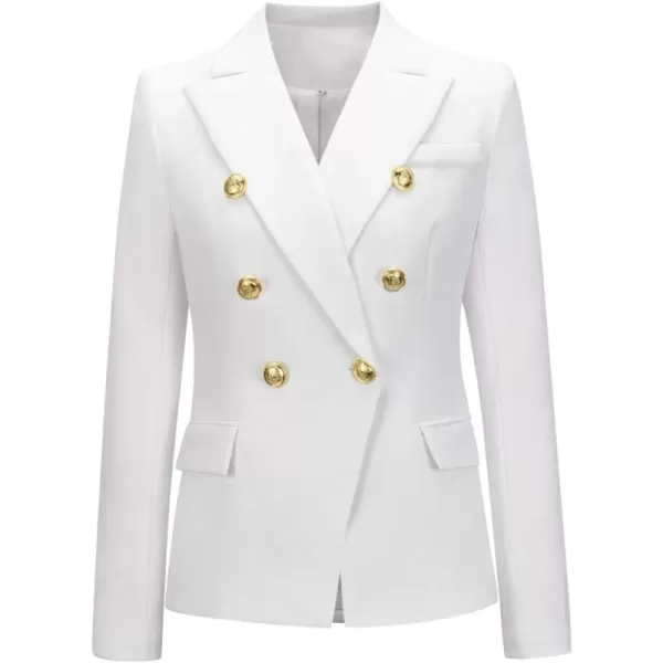 chouyatou Womens Vintage Double Breasted Slim Fit Dress Suit Blazer JacketWhite
