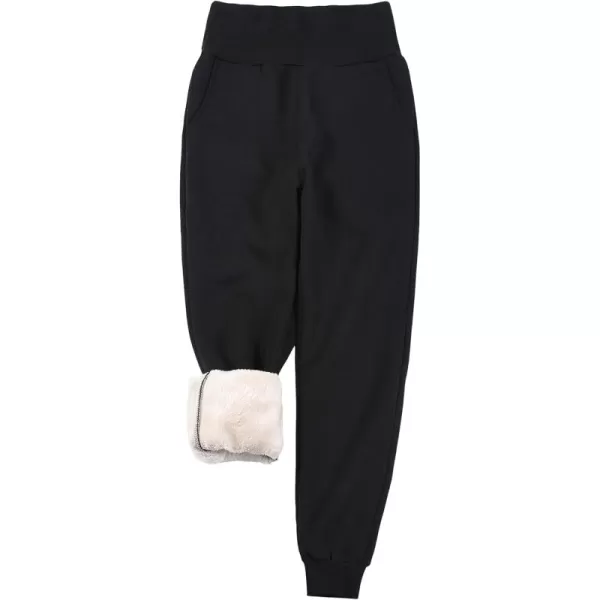 chouyatou Womens Winter Sherpa Lined High Waist Relaxed Fit EcoSmart Athletic Jogger Fleece SweatpantBlack