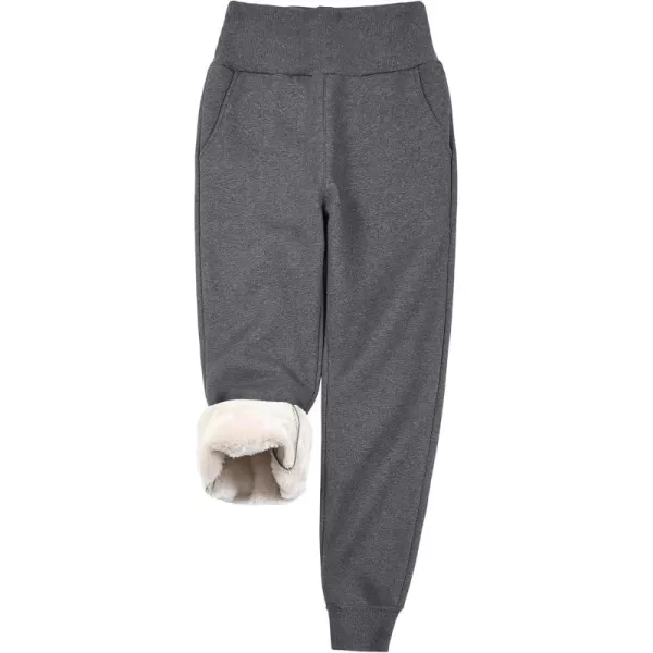 chouyatou Womens Winter Sherpa Lined High Waist Relaxed Fit EcoSmart Athletic Jogger Fleece SweatpantDark Grey