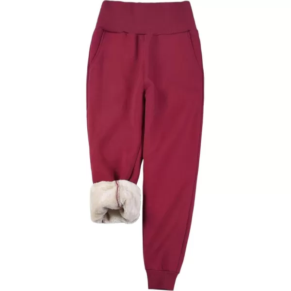 chouyatou Womens Winter Sherpa Lined High Waist Relaxed Fit EcoSmart Athletic Jogger Fleece SweatpantDark Red