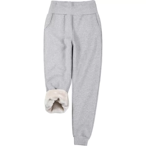 chouyatou Womens Winter Sherpa Lined High Waist Relaxed Fit EcoSmart Athletic Jogger Fleece SweatpantLight Grey