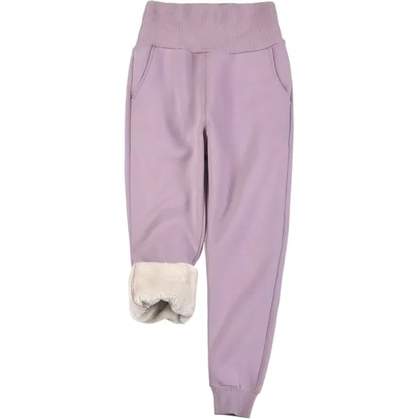 chouyatou Womens Winter Sherpa Lined High Waist Relaxed Fit EcoSmart Athletic Jogger Fleece SweatpantPurple