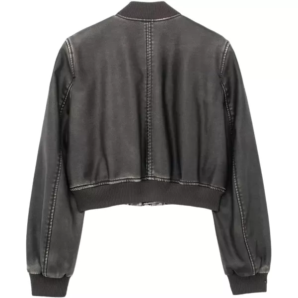 chouyatou Women Vintage PU Jacket Zip Up Bomber Jacket Faux Leather Cropped Short Jacket Coat with PocketCoffee