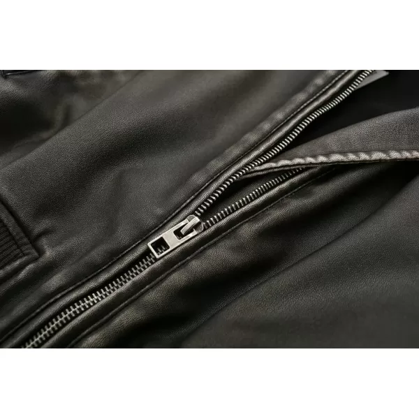 chouyatou Women Vintage PU Jacket Zip Up Bomber Jacket Faux Leather Cropped Short Jacket Coat with PocketCoffee