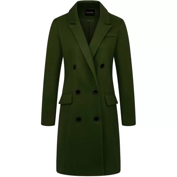 chouyatou Womens Basic Designed Notch Lapel Double Breasted MidLong Wool Pea CoatArmy Green