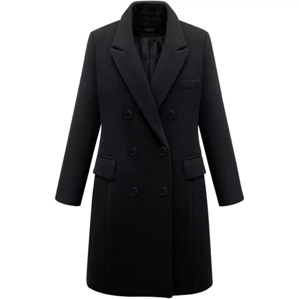 chouyatou Womens Basic Designed Notch Lapel Double Breasted MidLong Wool Pea CoatBlack
