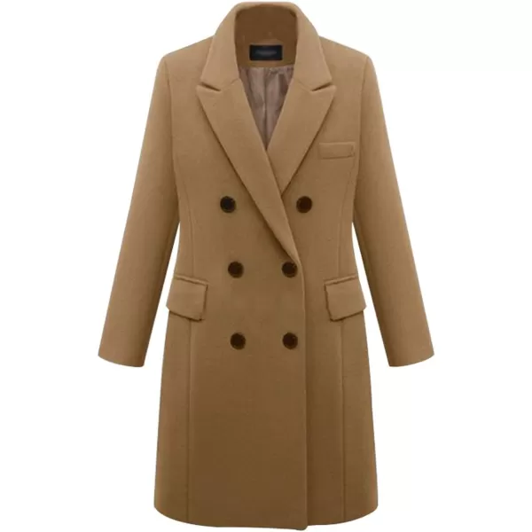 chouyatou Womens Basic Designed Notch Lapel Double Breasted MidLong Wool Pea CoatCamel