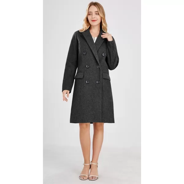 chouyatou Womens Basic Designed Notch Lapel Double Breasted MidLong Wool Pea CoatDark Grey