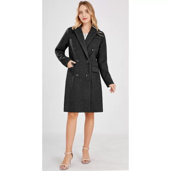 chouyatou Womens Basic Designed Notch Lapel Double Breasted MidLong Wool Pea CoatDark Grey