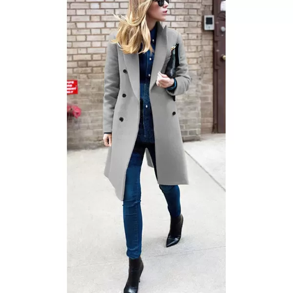 chouyatou Womens Basic Designed Notch Lapel Double Breasted MidLong Wool Pea CoatGrey