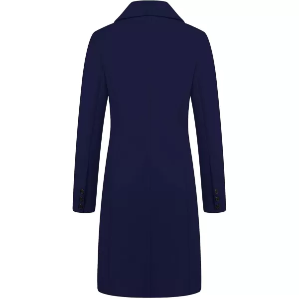 chouyatou Womens Basic Designed Notch Lapel Double Breasted MidLong Wool Pea CoatNavy Blue