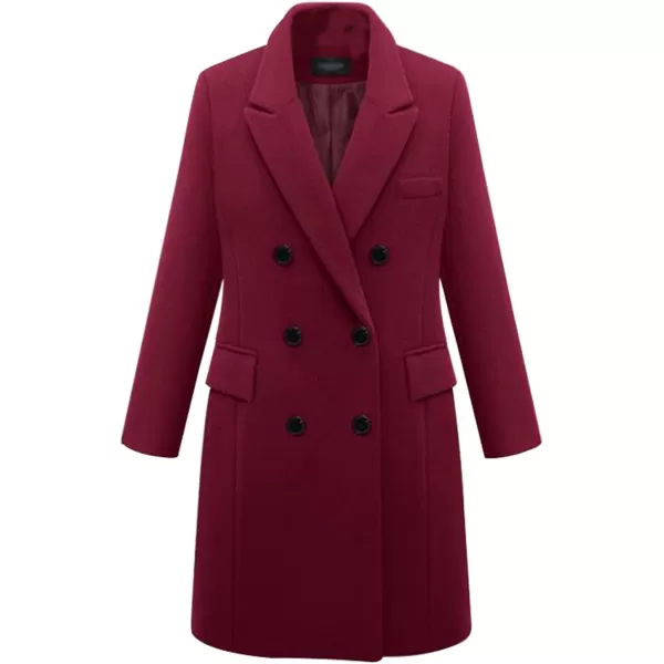 chouyatou Womens Basic Designed Notch Lapel Double Breasted MidLong Wool Pea CoatWine Red