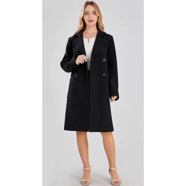 chouyatou Womens Basic Essential Double Breasted MidLong Wool Blend Pea CoatBlack