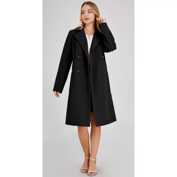 chouyatou Womens Basic Essential Double Breasted MidLong Wool Blend Pea CoatBlack