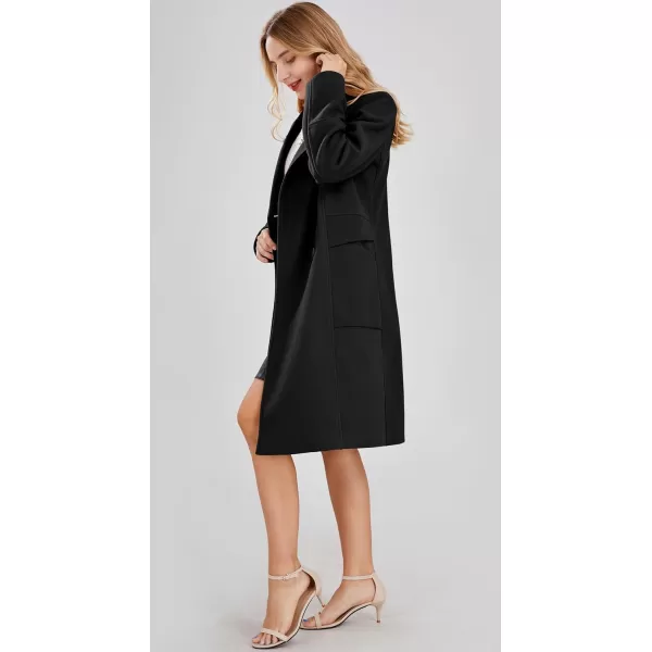 chouyatou Womens Basic Essential Double Breasted MidLong Wool Blend Pea CoatBlack