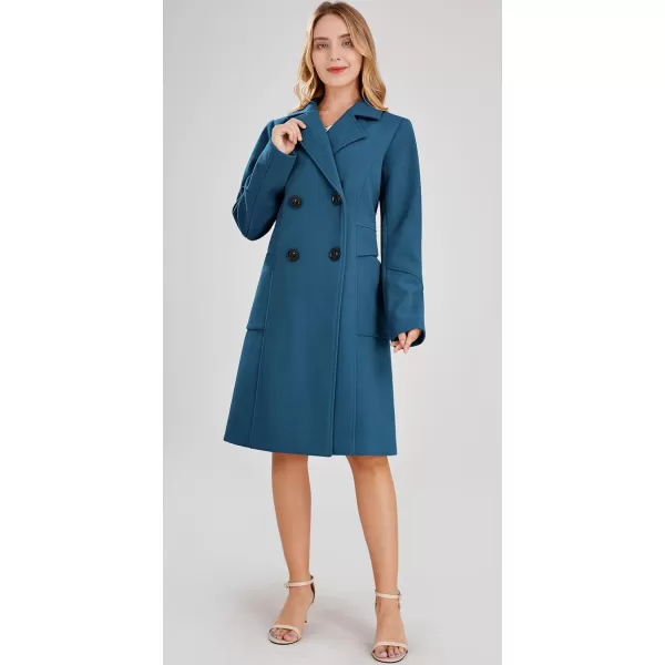 chouyatou Womens Basic Essential Double Breasted MidLong Wool Blend Pea CoatBlue
