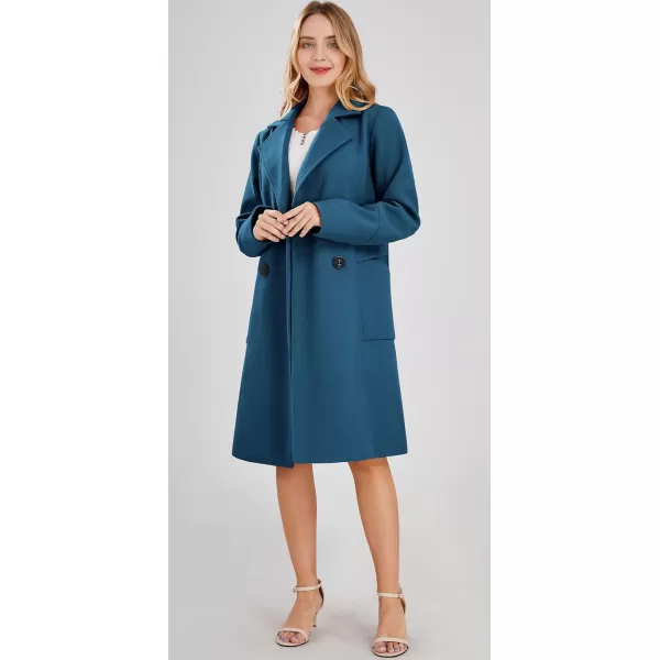chouyatou Womens Basic Essential Double Breasted MidLong Wool Blend Pea CoatBlue