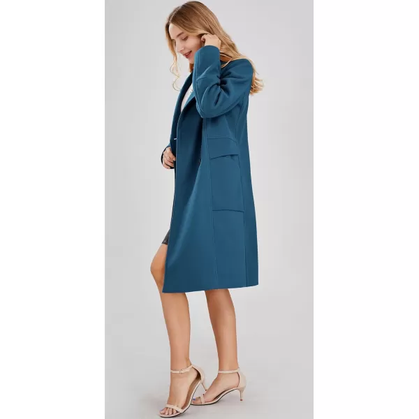 chouyatou Womens Basic Essential Double Breasted MidLong Wool Blend Pea CoatBlue