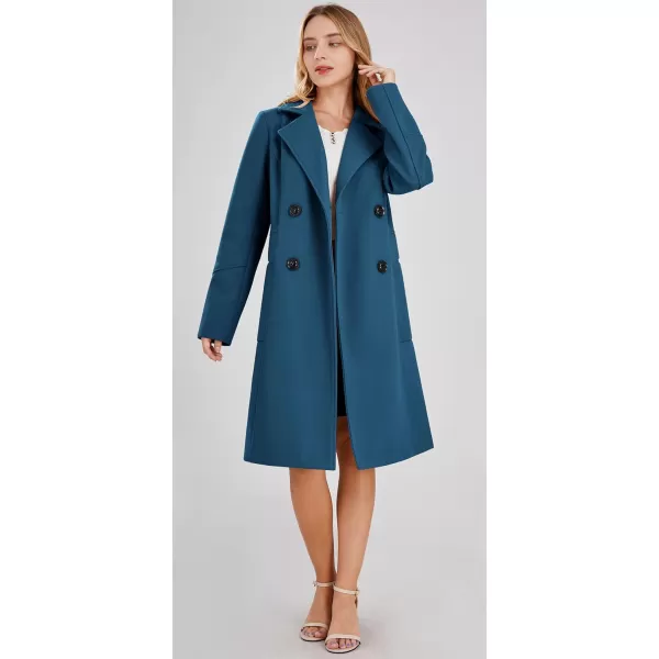 chouyatou Womens Basic Essential Double Breasted MidLong Wool Blend Pea CoatBlue